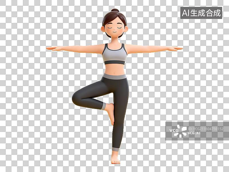 【AI数字艺术】3D 体育运动健身女性瑜伽平衡动作免抠设计素材图片素材