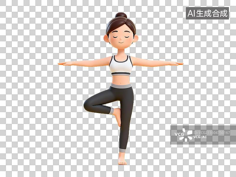【AI数字艺术】3D 体育运动健身女性瑜伽平衡动作免抠设计素材图片素材