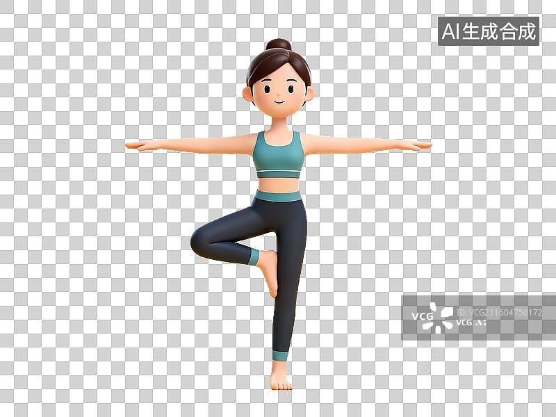 【AI数字艺术】3D 体育运动健身女性瑜伽平衡动作免抠设计素材图片素材
