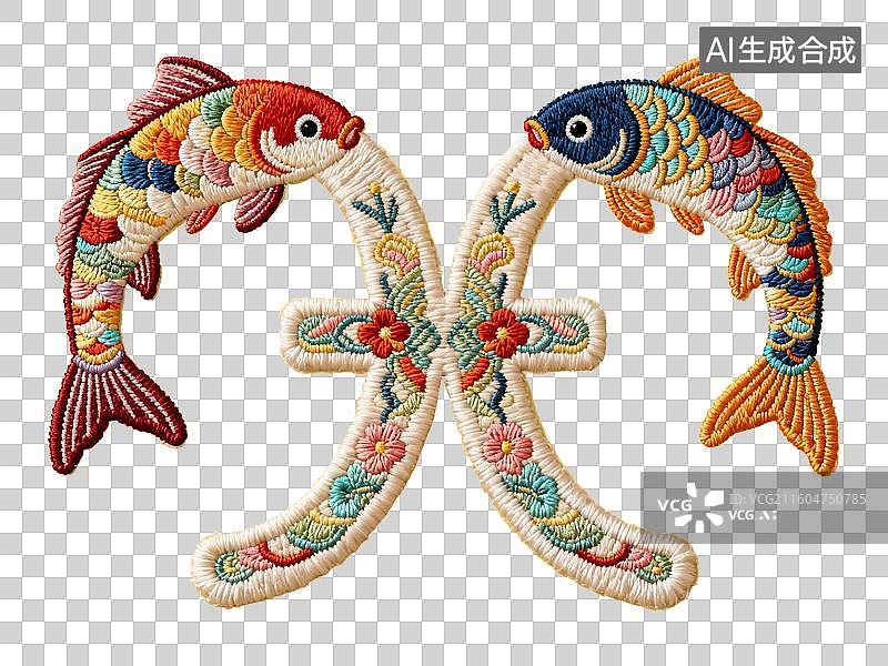 【AI数字艺术】3D 十二星座双鱼座符号两条鱼免抠设计素材图片素材