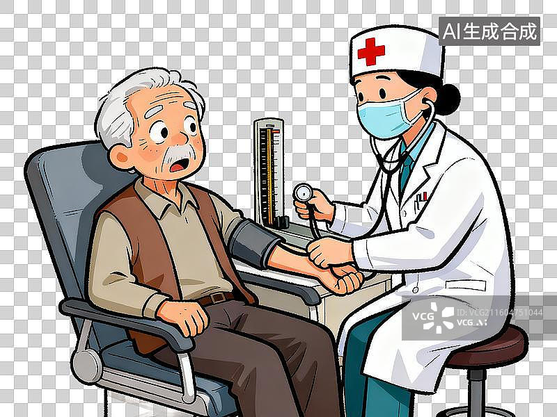 【AI数字艺术】3D 医疗健康护士为老年人测量血压免抠设计素材图片素材
