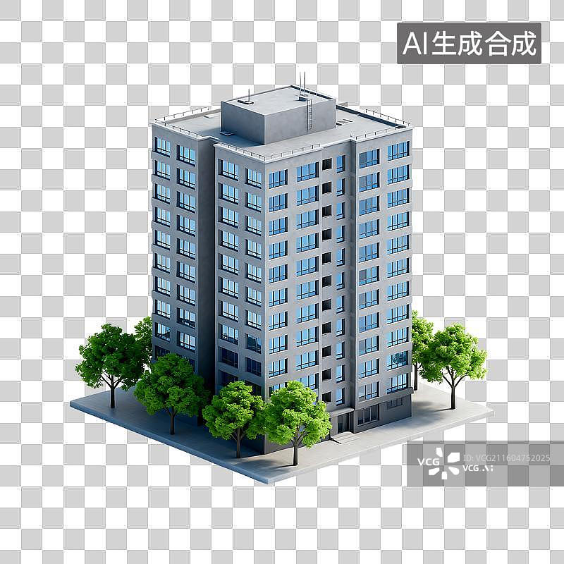 【AI数字艺术】带绿树的现代多层住宅楼图片素材