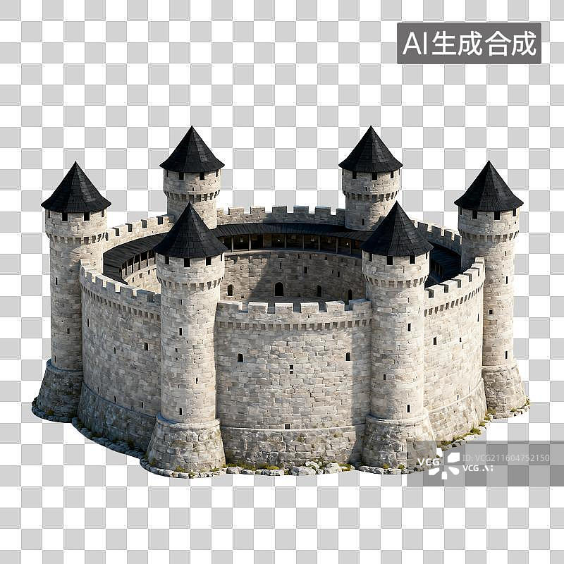 【AI数字艺术】圆形古老石制城堡图片素材