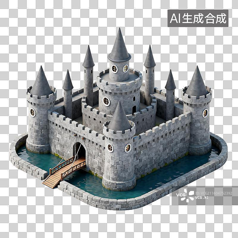 【AI数字艺术】等距视角的中世纪石制城堡图片素材