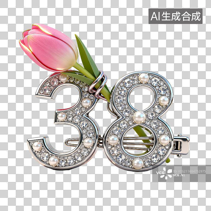 【AI数字艺术】三八节主题珍珠钻石发夹图片素材