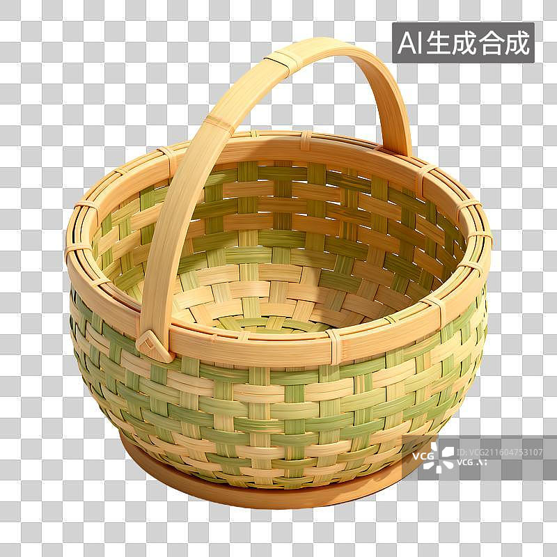 【AI数字艺术】手工编织带把手竹编篮子图片素材