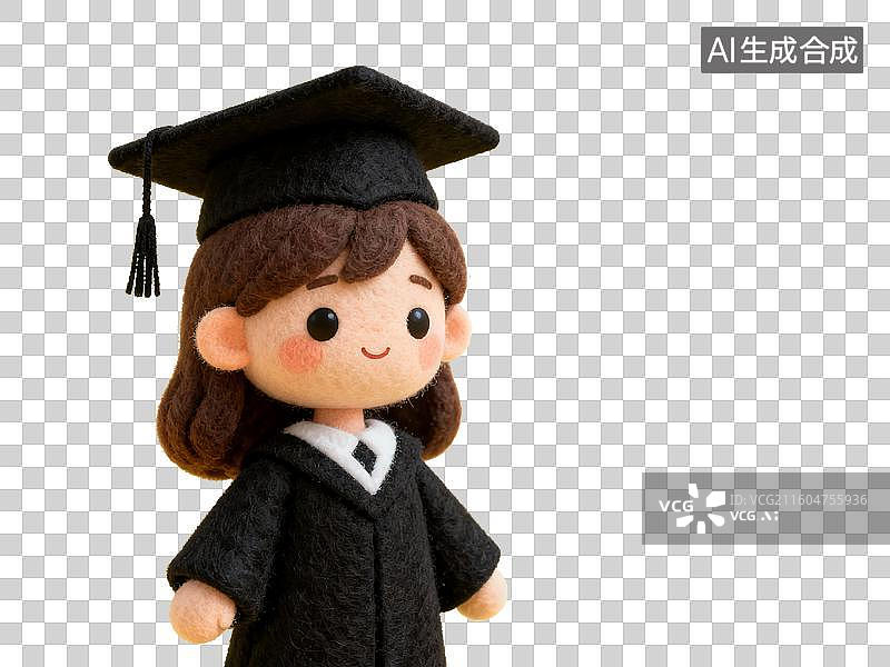 【AI数字艺术】3D 教育主题 毛毡风格 女性毕业学士帽免抠设计素材图片素材