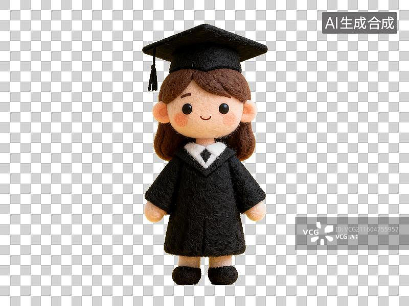 【AI数字艺术】3D 教育主题 毛毡风格 女性毕业学士帽免抠设计素材图片素材