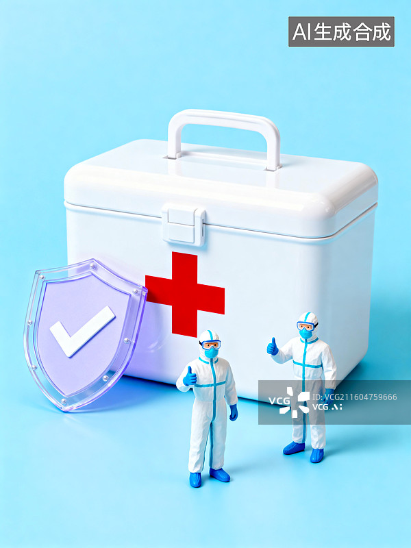 【AI数字艺术】医护人员、急救箱与防护盾的健康守护图片素材