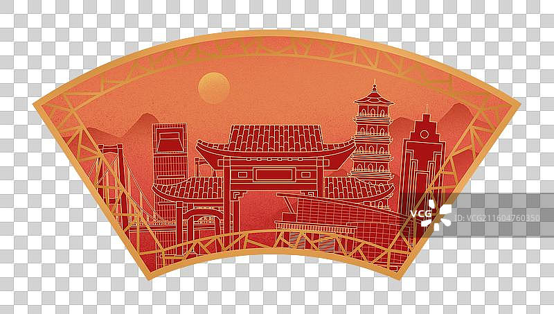 中山中国风新年红色中秋扇形古典窗户城市建筑图片素材