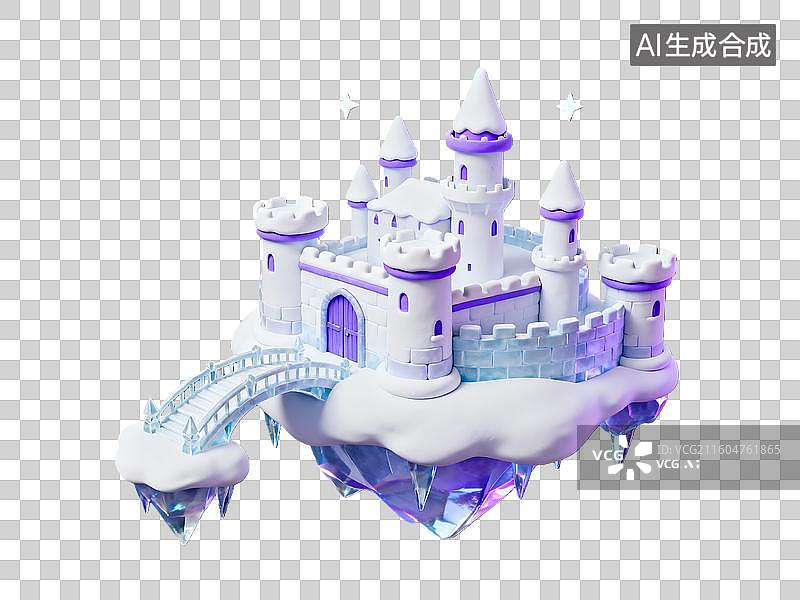 【AI数字艺术】3d卡通中国节日冰雪节城堡元素图片素材