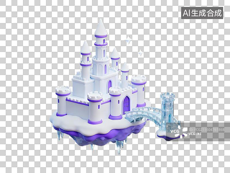 【AI数字艺术】3d卡通中国节日冰雪节城堡元素图片素材
