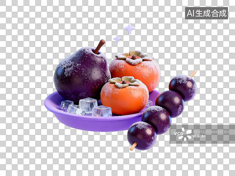 【AI数字艺术】3d卡通中国节日冰雪节冻梨元素图片素材