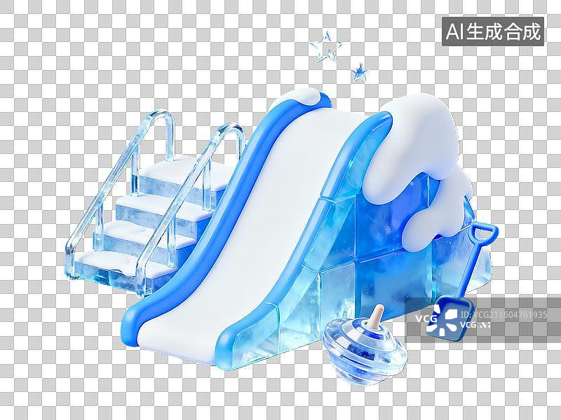 【AI数字艺术】3d卡通中国节日冰雪节滑滑梯元素图片素材