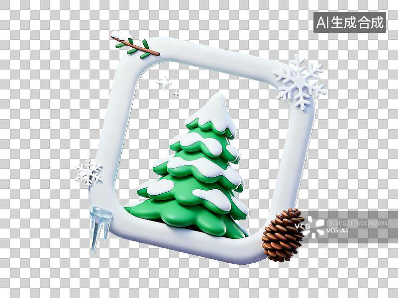 【AI数字艺术】3d卡通中国节日冰雪节松树装饰元素图片素材