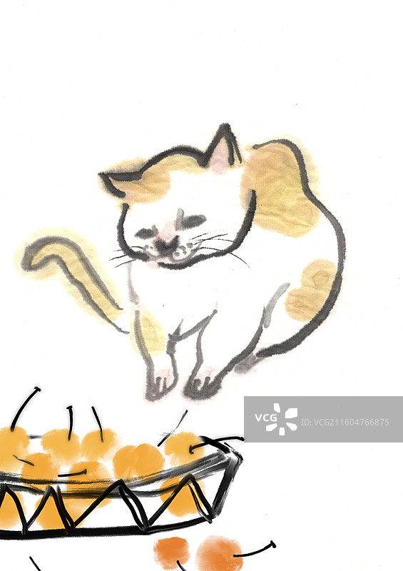 中国风 手绘 水墨 插画 宠物 猫图片素材