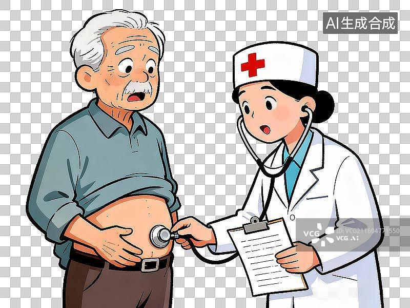 【AI数字艺术】3D 医疗健康医生听诊器老年患者免抠设计素材图片素材