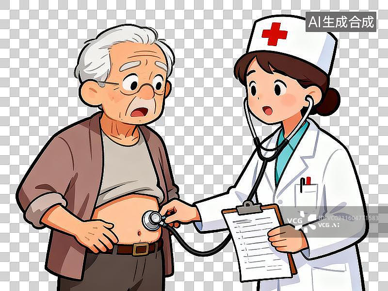 【AI数字艺术】3D 医疗健康医生听诊器老年患者免抠设计素材图片素材