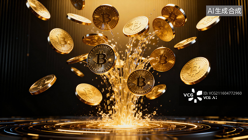 【AI数字艺术】数字比特币飞溅特效展示图片素材