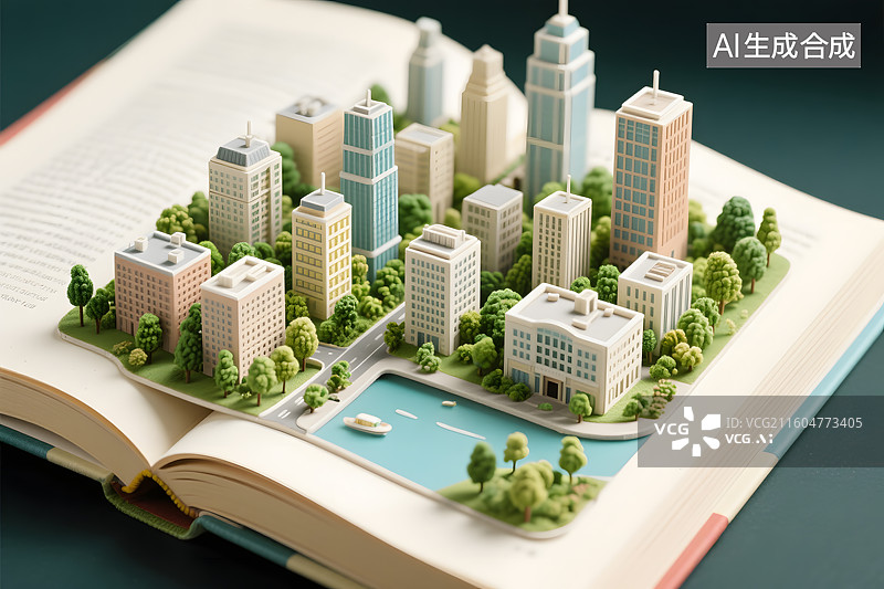 【AI数字艺术】书本中的城市微缩景观图片素材