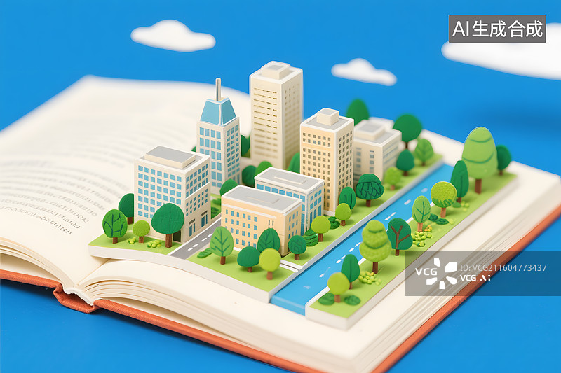 【AI数字艺术】书本中的城市微缩景观图片素材