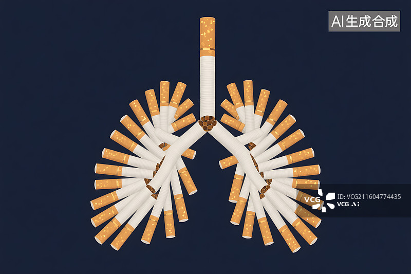 【AI数字艺术】香烟组成的肺部造型图片素材