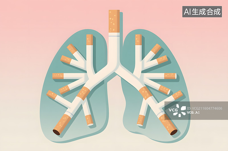【AI数字艺术】香烟组成的肺部造型图片素材