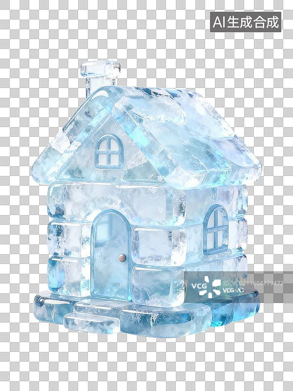 【AI数字艺术】晶莹剔透的冰制小房子图片素材