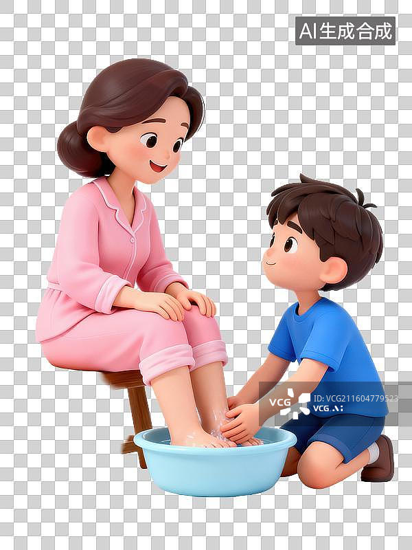 【AI数字艺术】儿子为母亲洗脚展现孝心图片素材