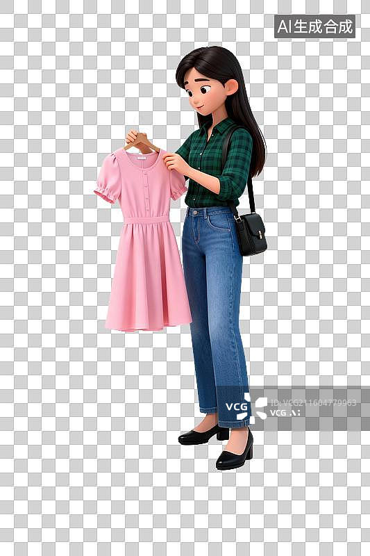 【AI数字艺术】女子挑选粉色连衣裙图片素材