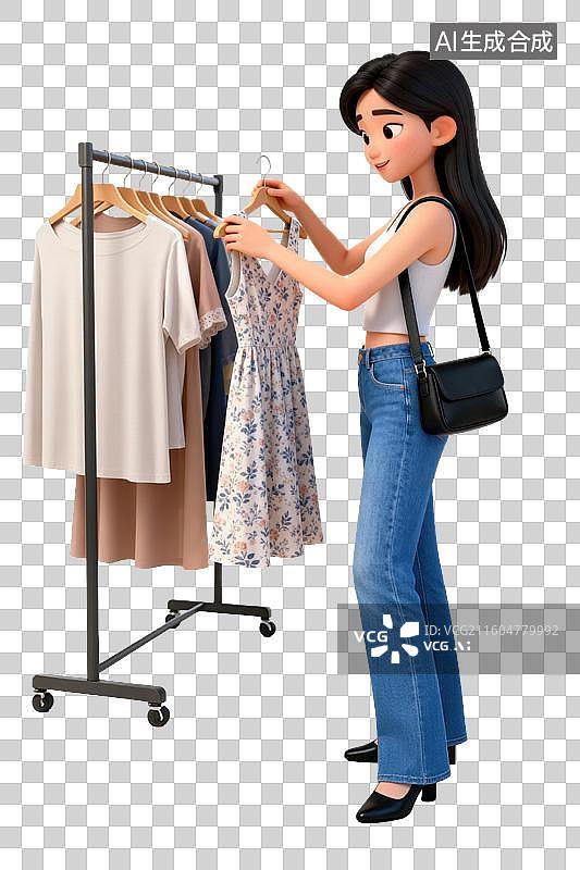 【AI数字艺术】年轻女子在挑选衣物图片素材