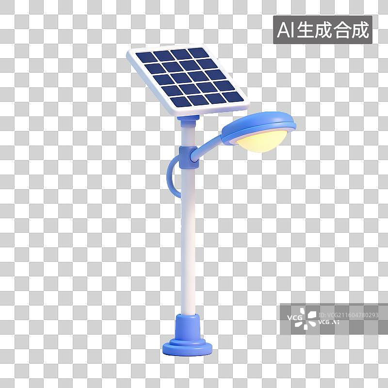 【AI数字艺术】蓝白色太阳能户外路灯图片素材