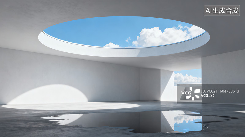 【AI数字艺术】极简艺术的混凝土天窗云海空间图片素材
