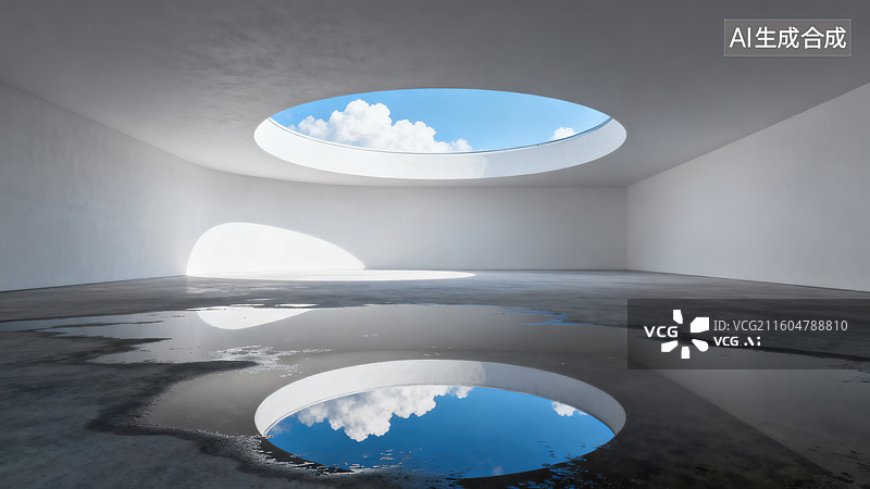 【AI数字艺术】极简艺术的混凝土天窗云海空间图片素材