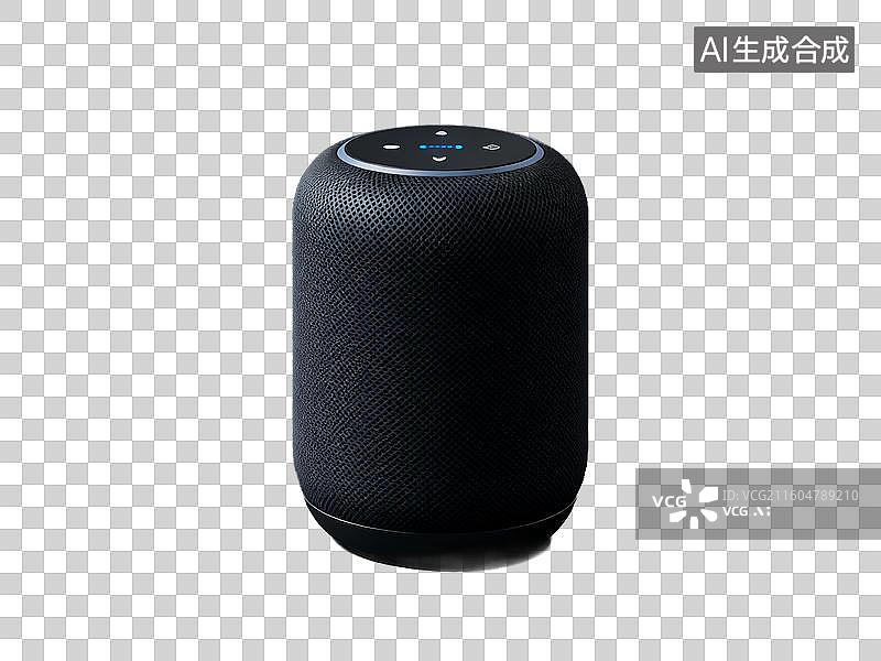 【AI数字艺术】新科技主题 便携式蓝牙音箱 黑色圆柱形智能音箱图片素材