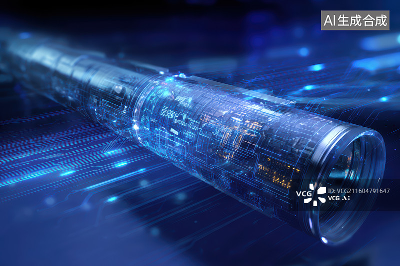 【AI数字艺术】科技感圆柱数据传输技术创新概念图片素材