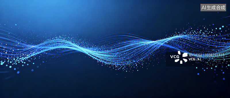 【AI数字艺术】科技发光流动粒子蓝色PPT背景图片素材