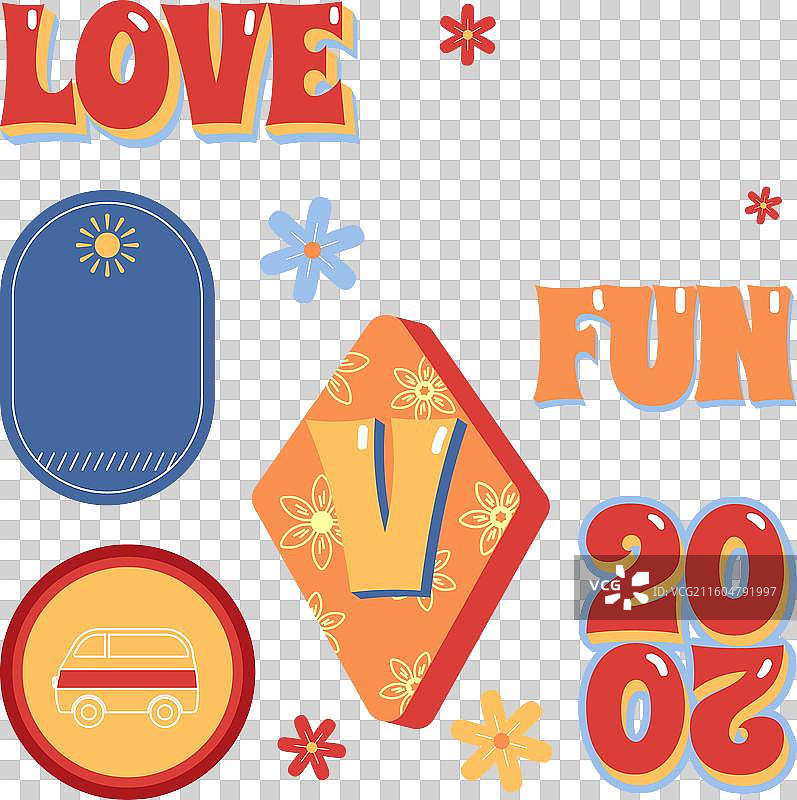 70年代风格的旅行贴纸合集图片素材