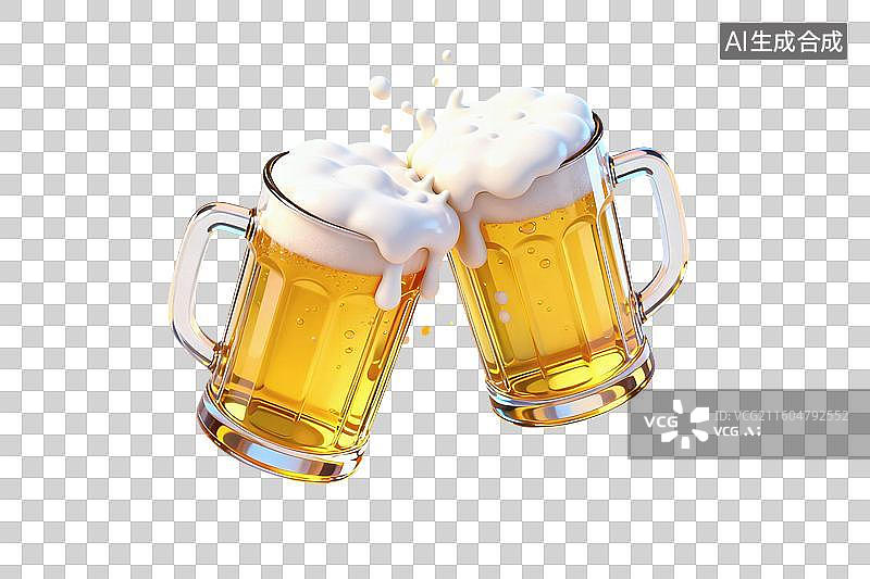 【AI数字艺术】卡通风格，两杯碰在一起的啤酒PNG格式的免扣元素图片素材