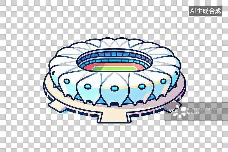 【AI数字艺术】卡通风格，一座奥体中心体育场PNG格式的免扣元素图片素材