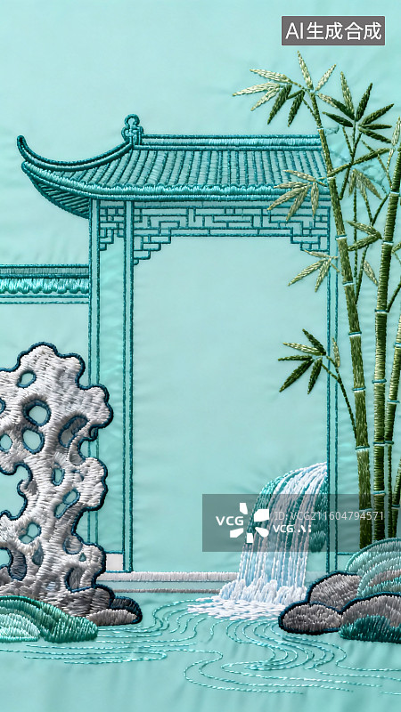 【AI数字艺术】刺绣风景装饰插画图片素材