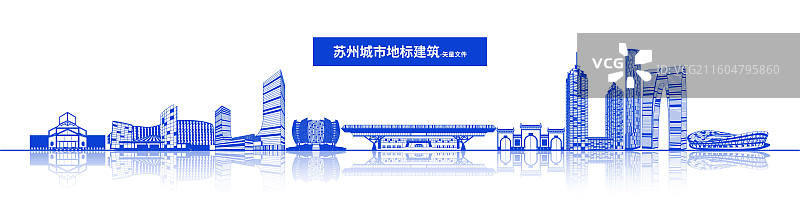 苏州地标建筑群线条矢量插画海报图片素材