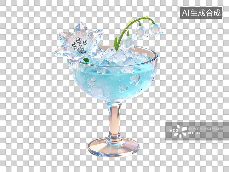【AI数字艺术】3D 冰雪节玻璃杯冰块铃兰花免抠设计素材图片素材