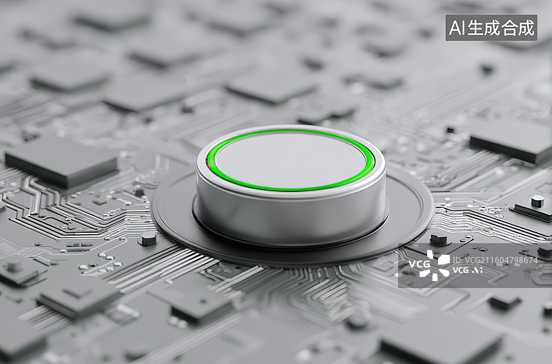 【AI数字艺术】电路板上的绿色指示按钮图片素材