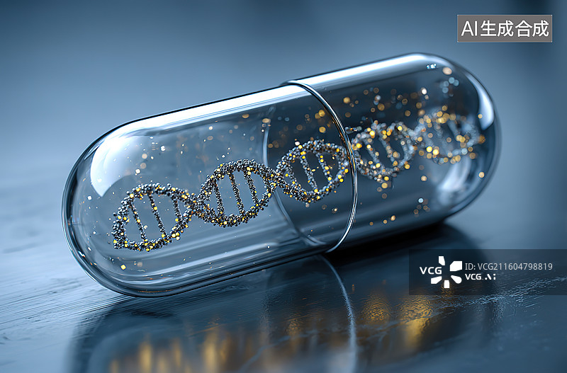 【AI数字艺术】DNA分子封装于透明胶囊中图片素材
