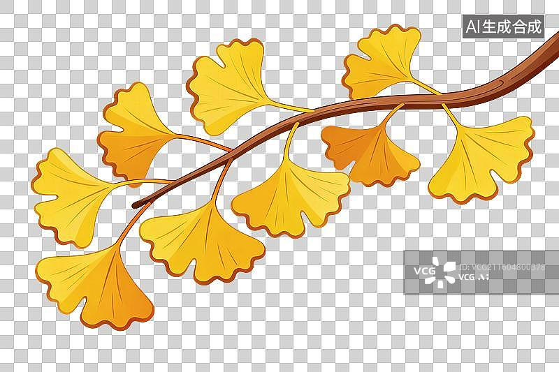 【AI数字艺术】卡通风格，一支黄色的银杏树叶PNG格式的免扣元素图片素材