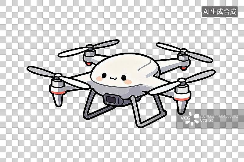 【AI数字艺术】卡通风格，一架白色的无人机PNG格式的免扣元素图片素材