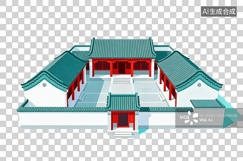 【AI数字艺术】卡通风格，一座古代四合院PNG格式的免扣元素图片素材