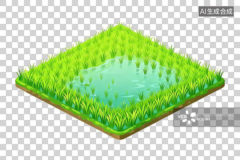 【AI数字艺术】卡通风格，一亩水田PNG格式的免扣元素图片素材