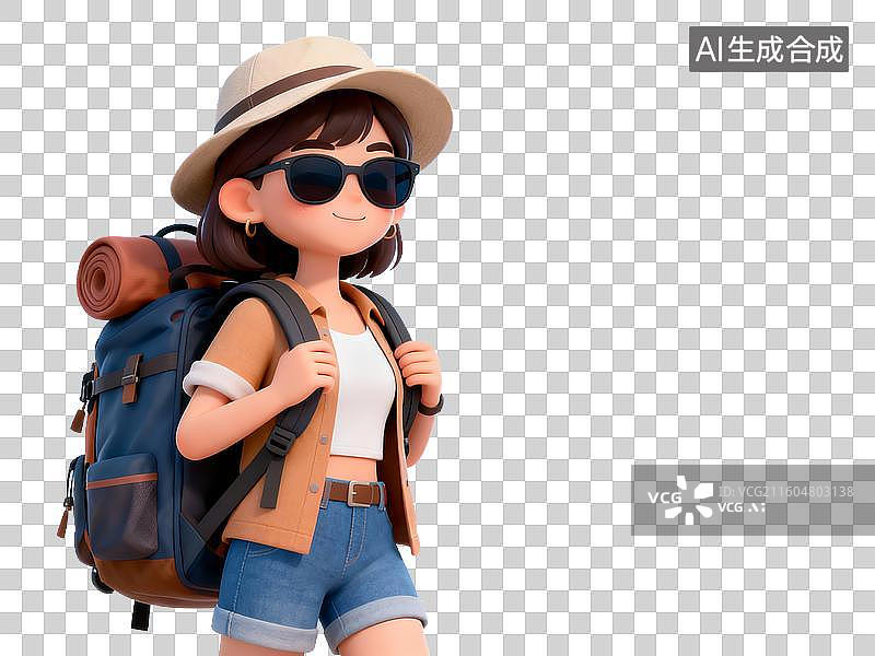 【AI数字艺术】3D 旅游出行女性背包客免抠设计素材图片素材